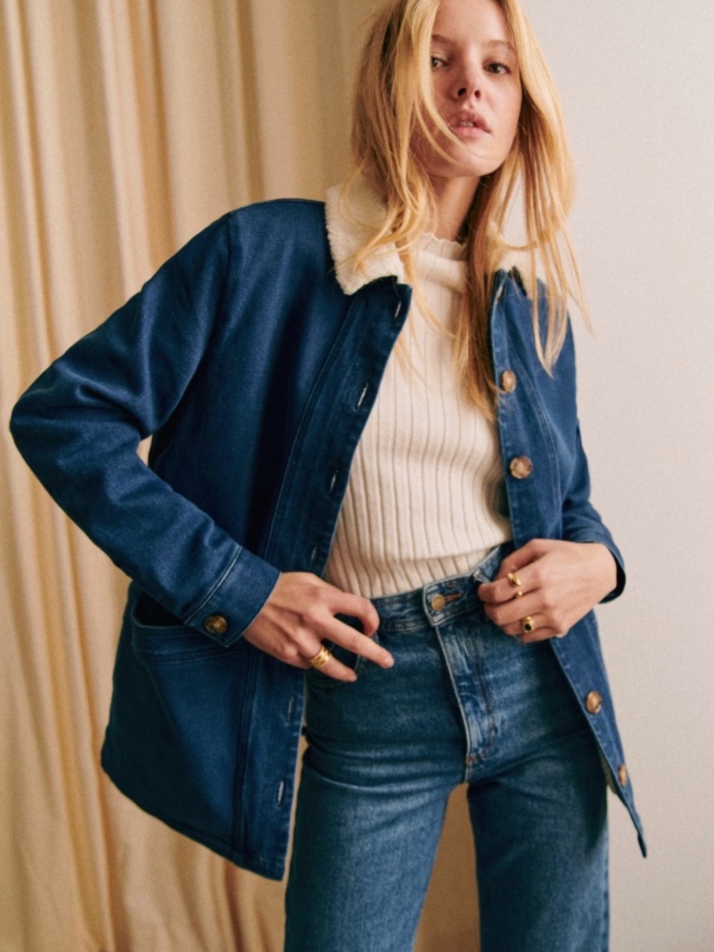 Sezane Will Jacket Indigo Faux Sheepskin size sm NWT